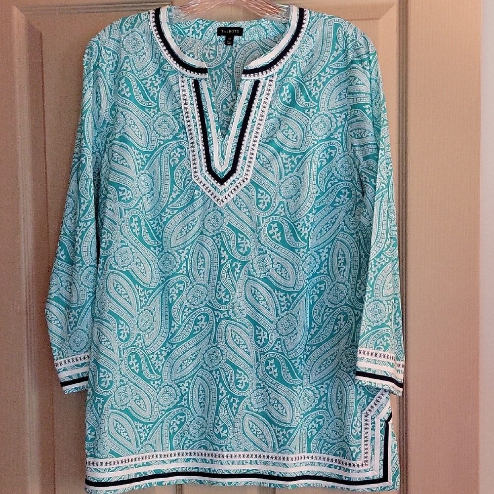 Talbots Turquoise Paisley Blouse, 100% Cotton